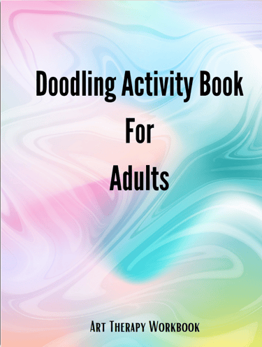 a book cover of a doodling activity book with a colorful swirly background