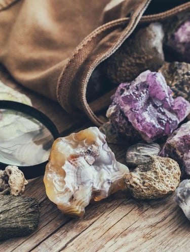 piedras preciosas sobre una mesa