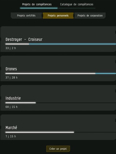Jeu MMORPG Eve Online New Eden projet de compétences skils