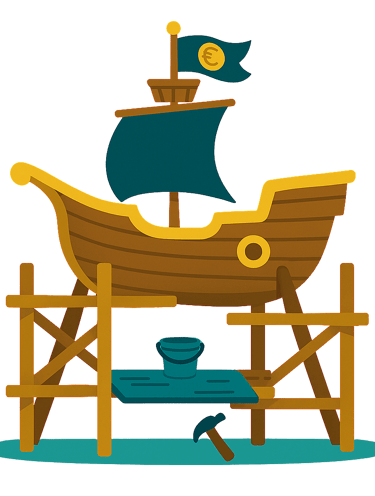 a boat with a pirate ship on it