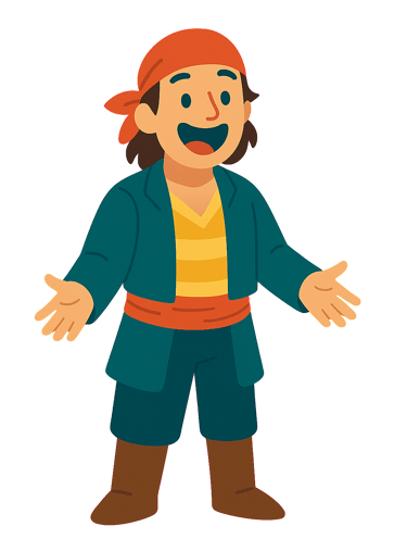 a cartoon character with a pirate hat and a pirate costume