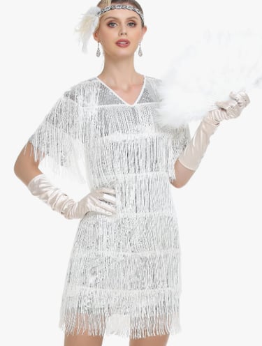 PrettyGuide Women's Flapper Dresses with Sleeves Tiered Long Fringed Sequin 1920s Great Gatsby