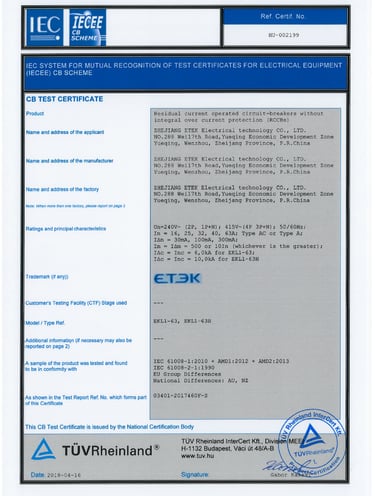 TUV certificate for ETEK