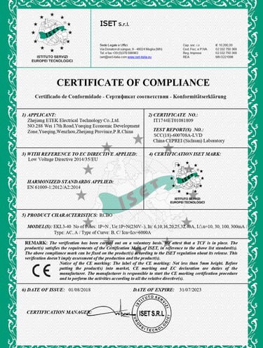 CE certificate for ETEK device