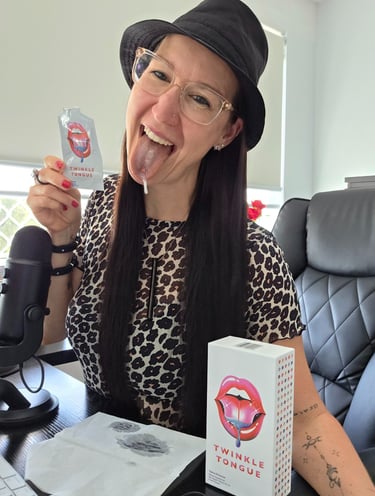 Pleasurelit Patricia with Twinkle Tongue saliva enhancer for a review