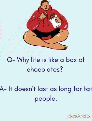 Q- Why life is like a box of chocolates? A- It doesn't last as long for fat people.