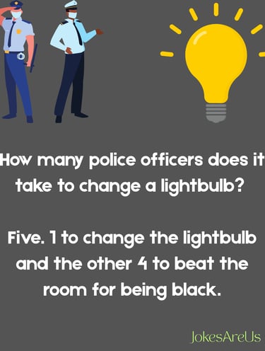 dark joke involving police men, lightbulb, and dark room