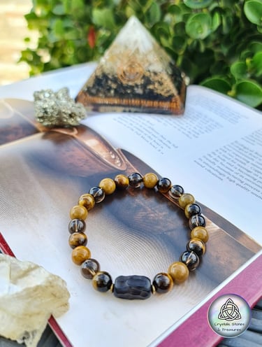 Healing crystal bracelet with Mookaite, Smokey Quartz, Tiger´s Eye