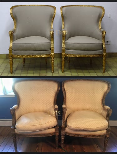 Bergère Louis XVI - cabezas de carnero dorado a la hoja