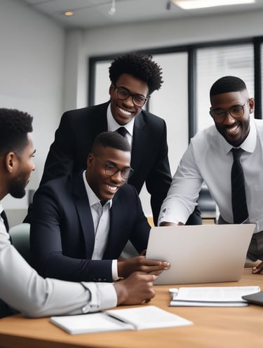 Two businessmen in suits discussing documents indoors