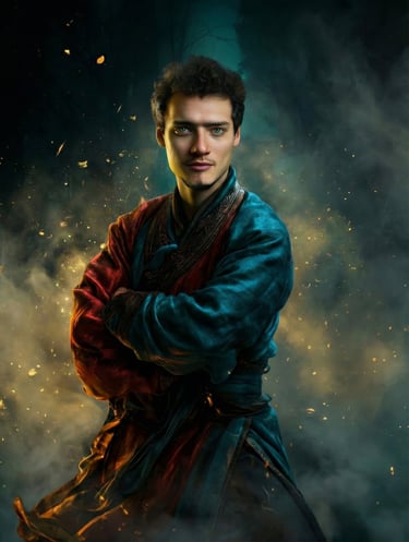 WDP İstanbul Temel Eğitmeni Aybars Düzey. Mavi geleneksel kıyafetli, kolları bağlı ve gülümseyen portre