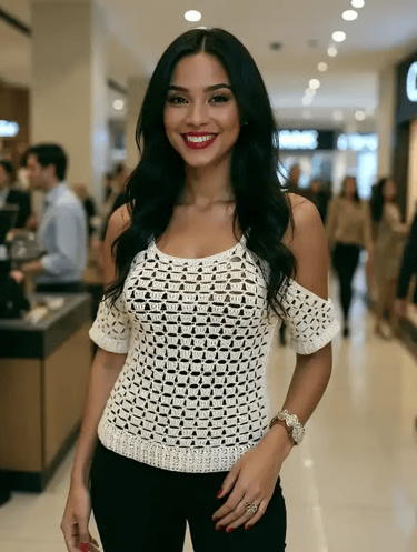 Haut Piccantezzo crochet blanc coton T 38/40