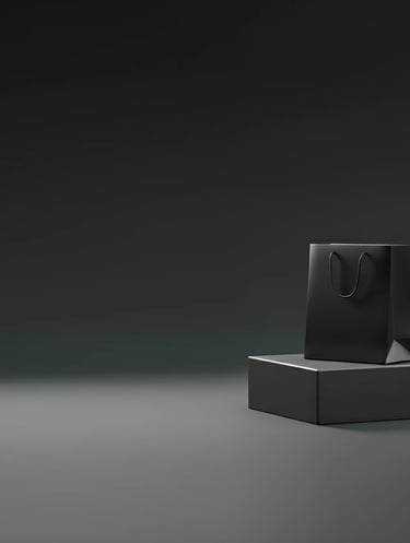 um grupo de sacolas de compras pretas e amarelas