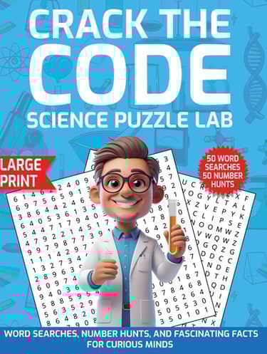 science word search puzzle lab crack the code educational number hunt large print puzzle book liora onyx cover