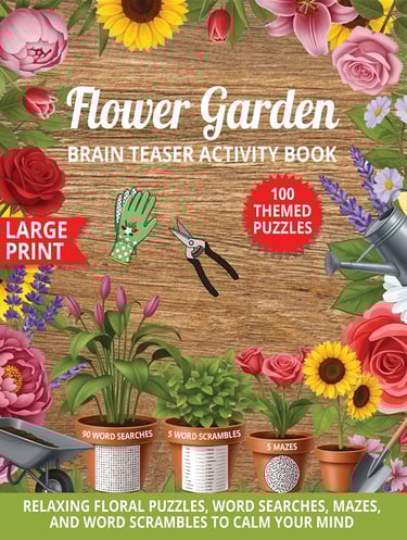 flower garden brain teaser activity book large print puzzle book liora onyx cover