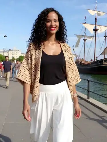 Gilet Albatros au crochet à motifs beige et coupe ample T 38/42