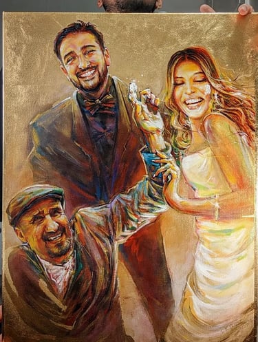 Portrait painting made from 3 individual photos depicting a scene that happened but was not captured