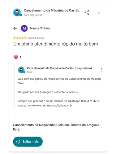 Cancelamento da Maquininha Cielo em Floresta do Araguaia Para