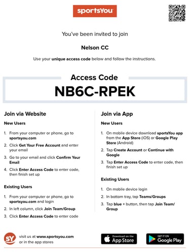 SportsYou access codes for Nelson CC NB6C-RPEK