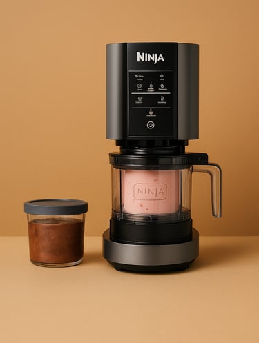 Ninja coffee maker with milk frother on a beige background