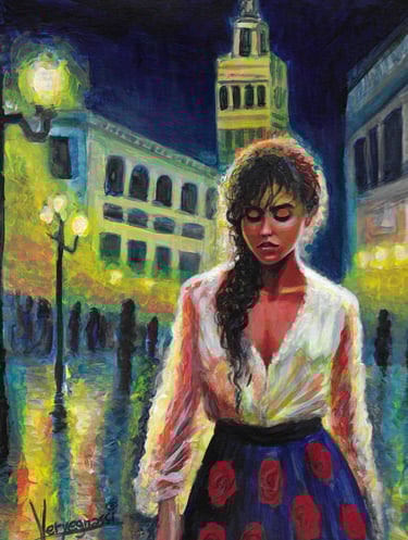 a painting of a woman in a dress