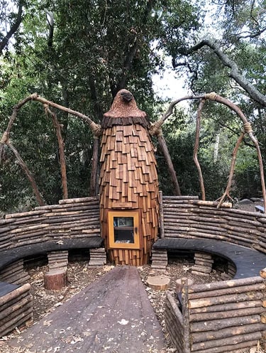 atural wood playhouse and library in Santa Barbara.