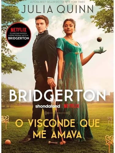 Poster promocional do livro O Visconde que Me Amava de Julia Quinn, mostrando Anthony e Kate em um c