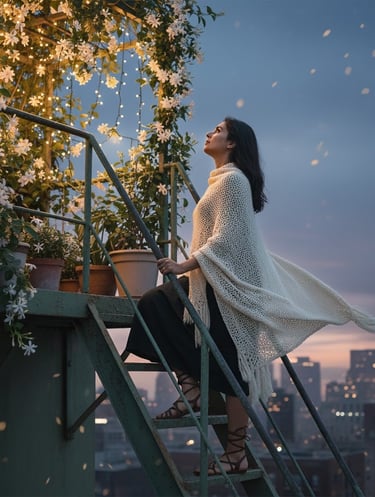 Rooftop romance ascent. Priya's visual love story beginning.