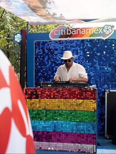 Memo Pearls performing at a branded Pride event in Mexico