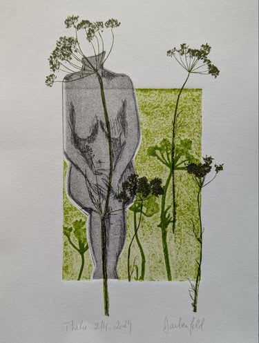 Thalie Trois grâces nue gravure Tetrapak monotype