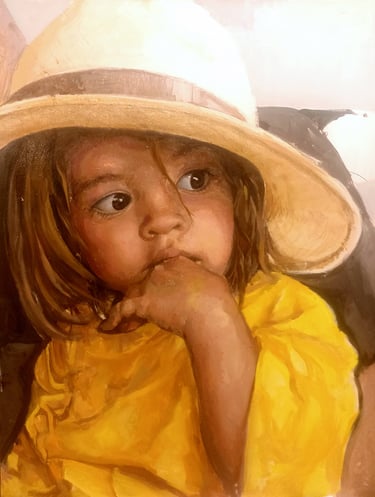 a painting of a little girl in a yellow dress