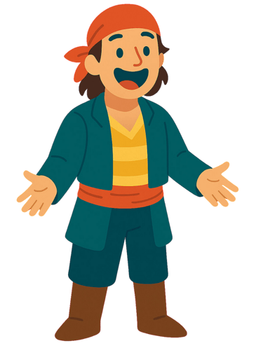 a cartoon pirate boy with a mustache and a mustache