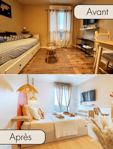 image, avant- après d'un appartement en conciergerie Opti'Nest airbnb au Val d'Europe