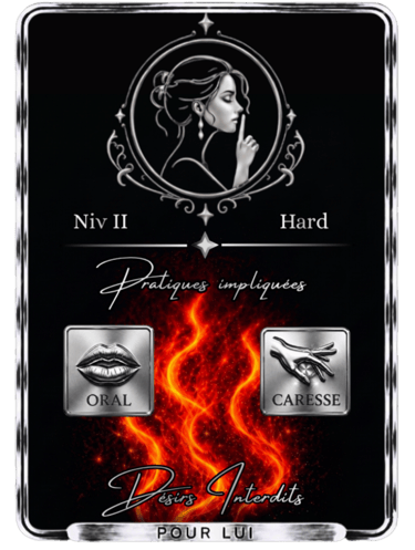 Carte de jeu Désirs Interdits niveau Hard noire, pour une intensité totale et explorer ses fantasmes les plus audacieux.