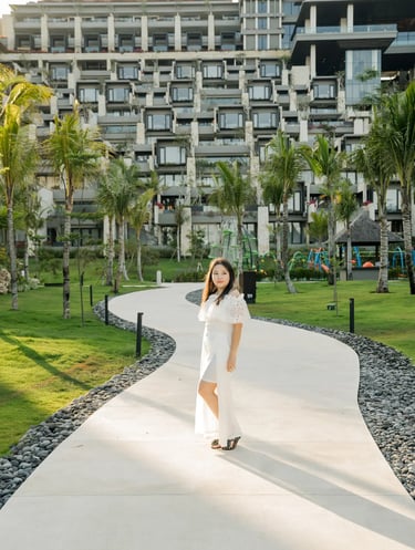 Portrait session on the peaceful garden pathways at The Apurva Kempinski Bali