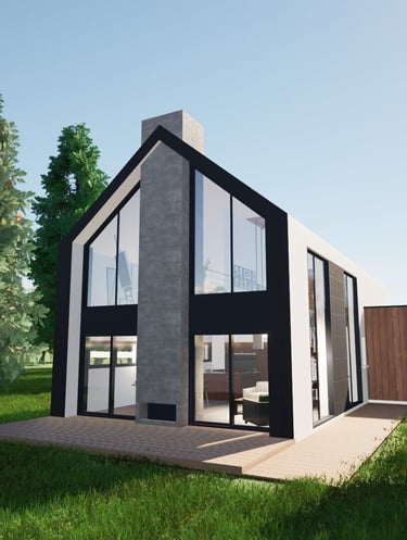coté jardin, cheminée extérieur projet harmonie