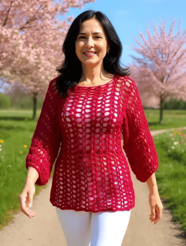 Tunique Lamponella en crochet d’un rouge éclatant pour l'été Taille M/L