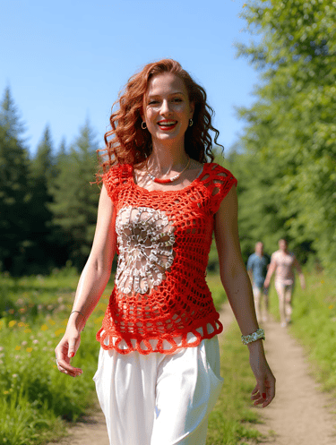 Haut Floravita au crochet fait main et au motif ajouré raffiné T 38/40