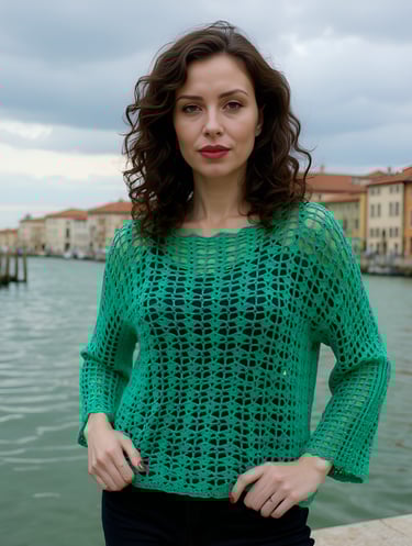 Pull Marimar fait main au crochet en maille vert ajouré T 38/42