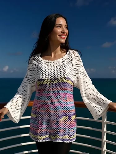 Tunique Sambalaya faite main au crochet de coton multicolore T 40/44