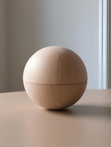 a wooden sphere with a wooden lid and a wooden lid