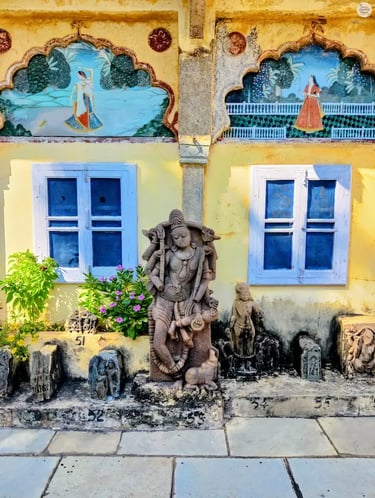 Stone idols and artifacts recovered from the River Chambal on display in Government Museum Bundi.