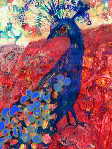 Paone - drawing inspired by the Peacock Garden Great Dixter - digital collage