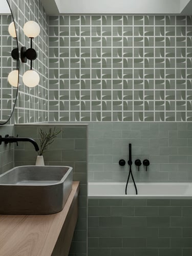 Unique bathroom wallpaper design in light green