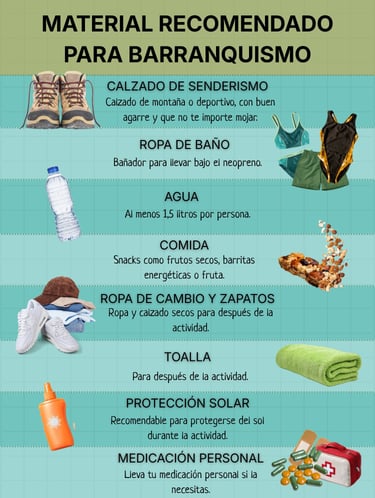 Material recomendado para realizar el barranco de Zarzalones