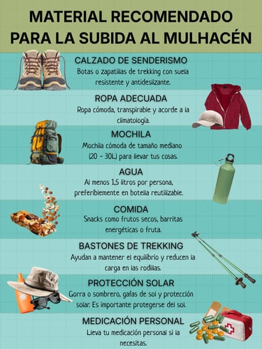 Material recomendado para la subida estival al Mulhacén
