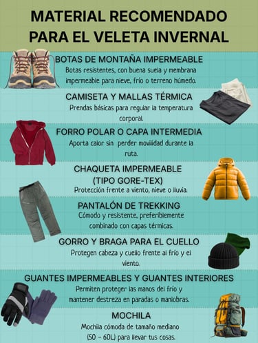 Material recomendado para la subida invernal al Veleta