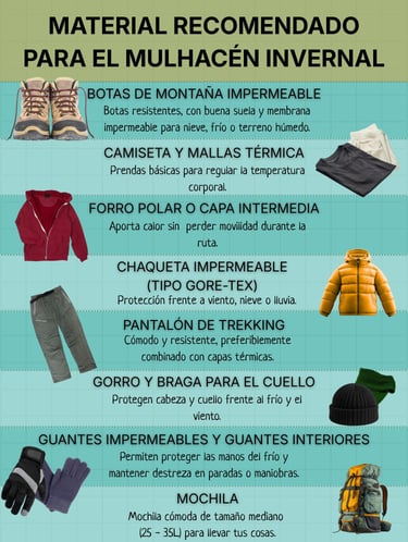 Material recomendado para la subida invernal al Mulhacén