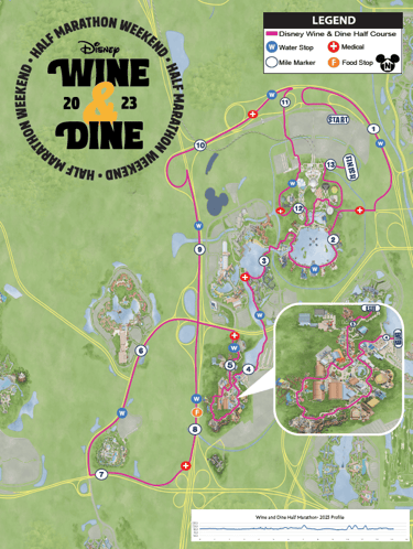 2023 runDisney Wine and Dine Half Marathon Course Map