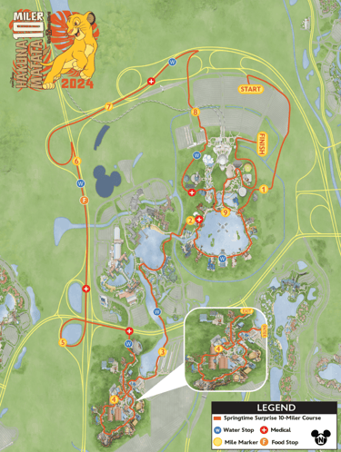 2024 runDisney Springtime Surprise Hakuna Matata 10 Miler Course Map